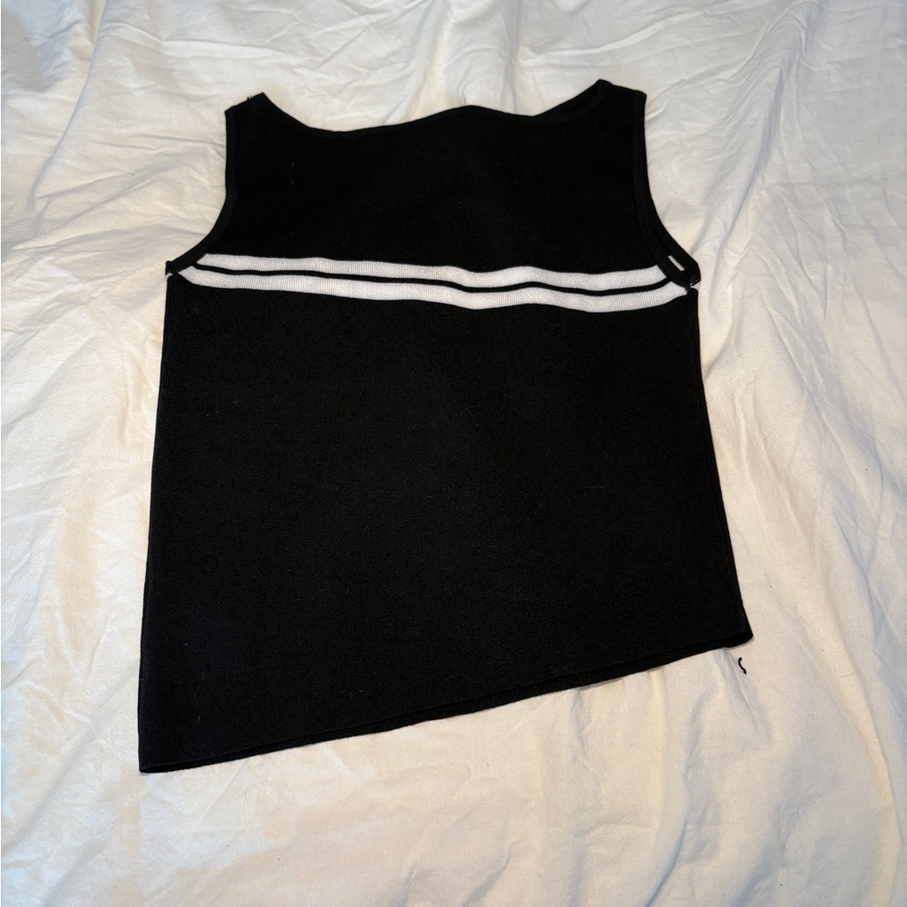 Black Sleeveless knit Top with White Stripes